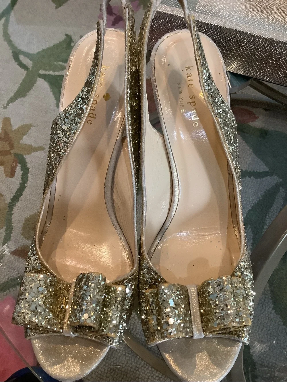 kate spade Charyl Sequin Slingback Peep-Toe Heel with Bow Accent Size 8